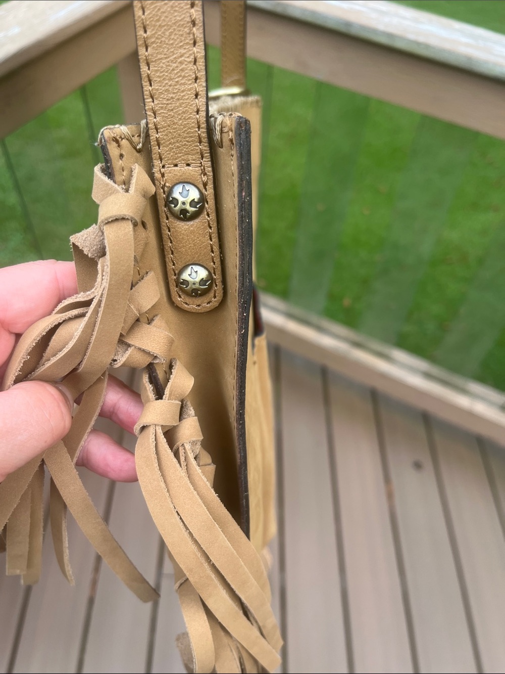 Patricia Nash Fringed Drawstring Shoulder / Crossbody Bag in Tan - Picture 10 of 16